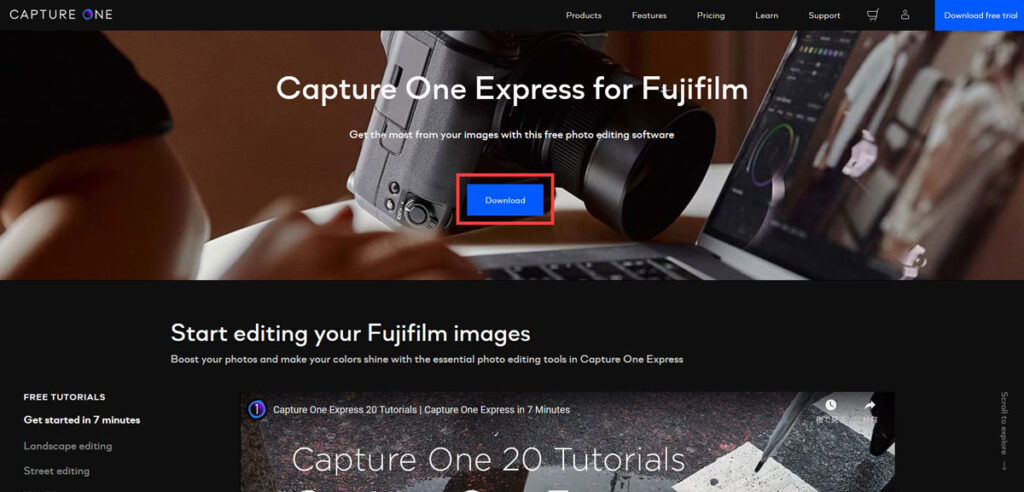 Capture One Express for Fujifilmダウンロード画面