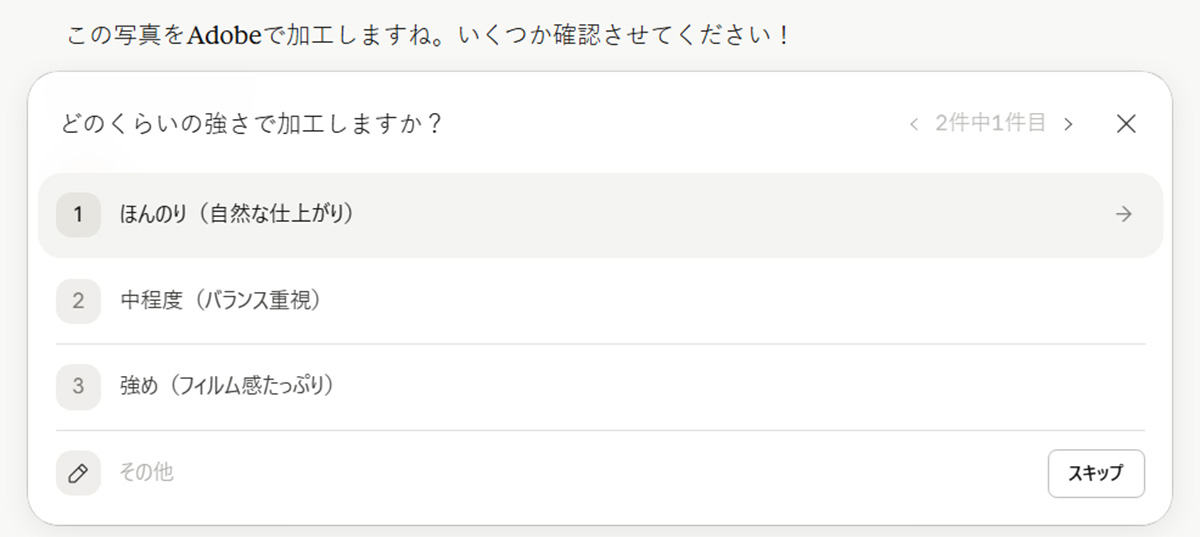 Claudeに指示したときに表示される質問