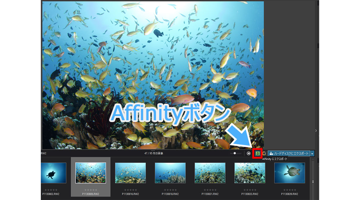 PhotoLab10に追加されたAffinityボタン